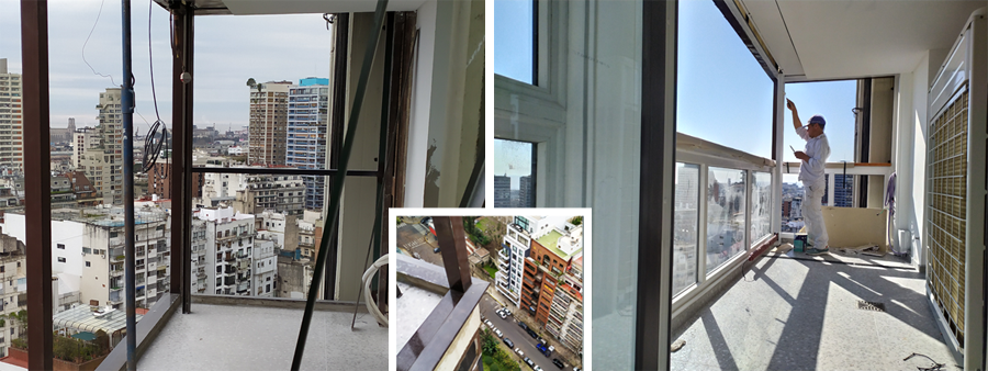 Proceso de cambio de ventanales de hierro por PVC anclados sobre carpeta hidrofuga recambio de ventana